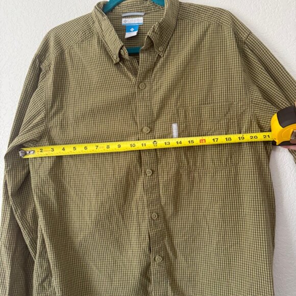 COLUMBIA Button Down Shirt Men's Size Large Green/Brown Check Long Sleeve Cabin - Picture 7 of 8